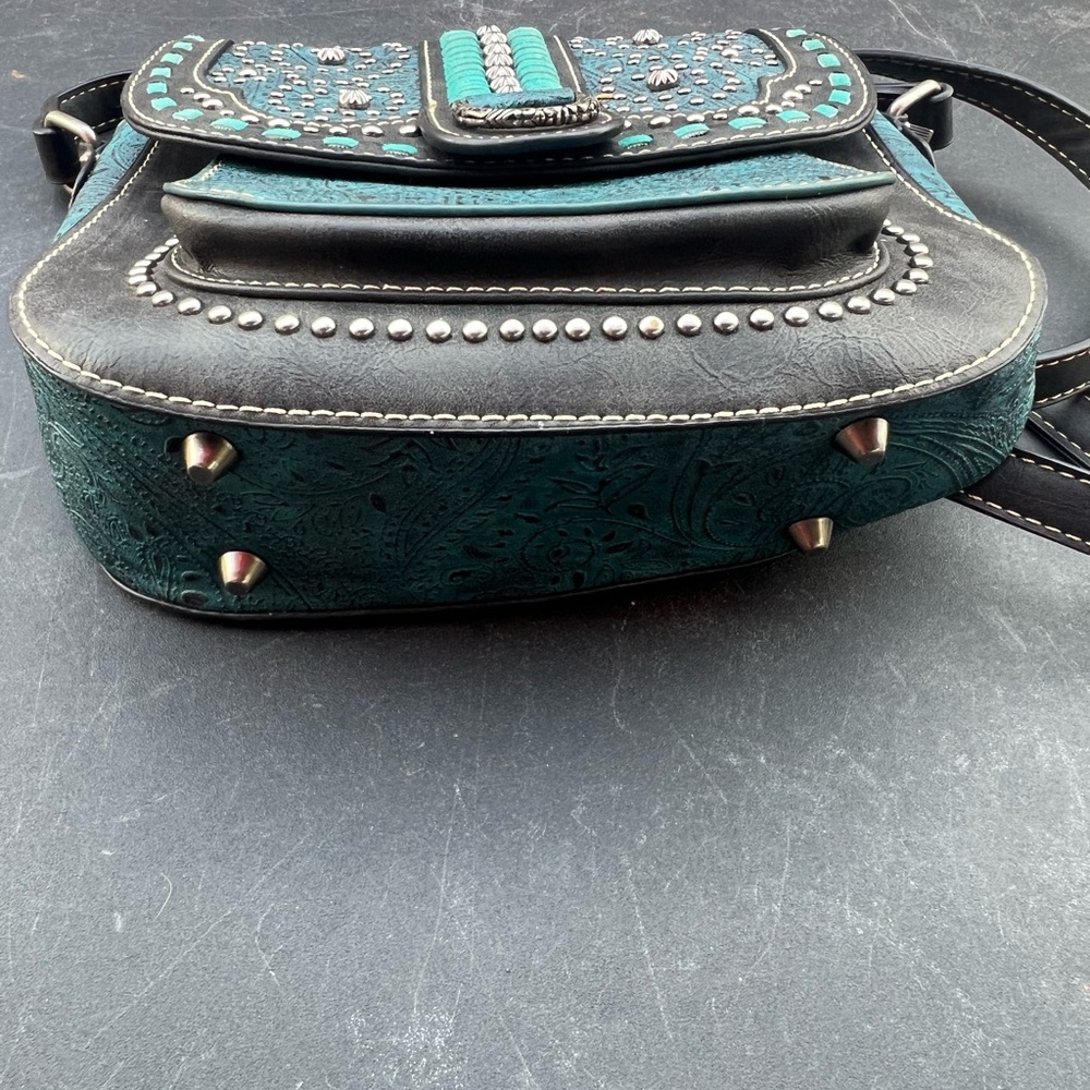 Montana West Turquoise and Black Studded Embossed Crossbody Bag - Picture 10 of 11